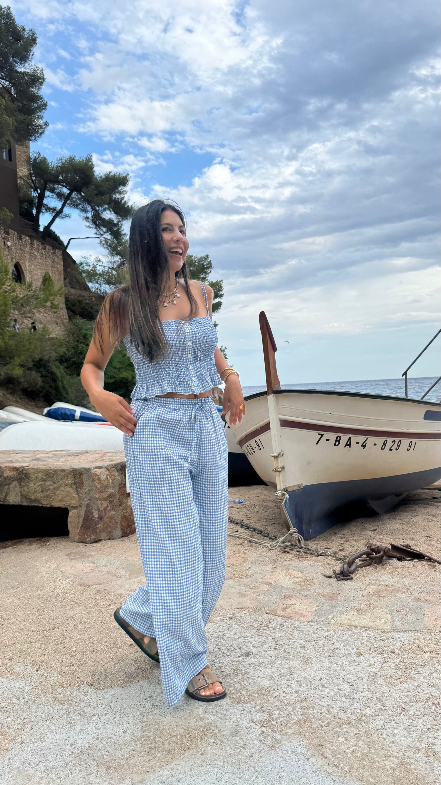 Pantalon Vichy Azul Claro