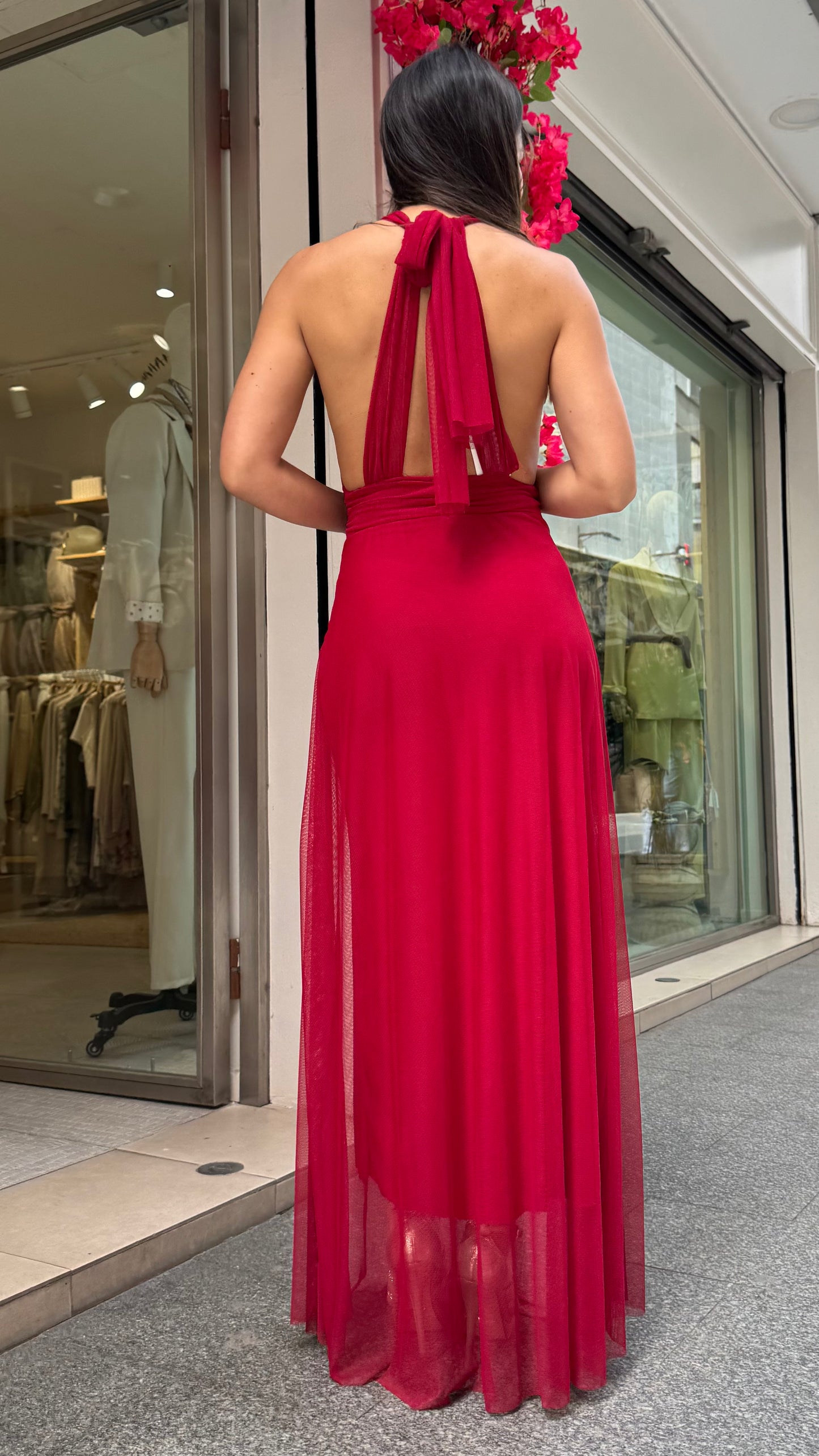 Vestido Tull Halter Rojo