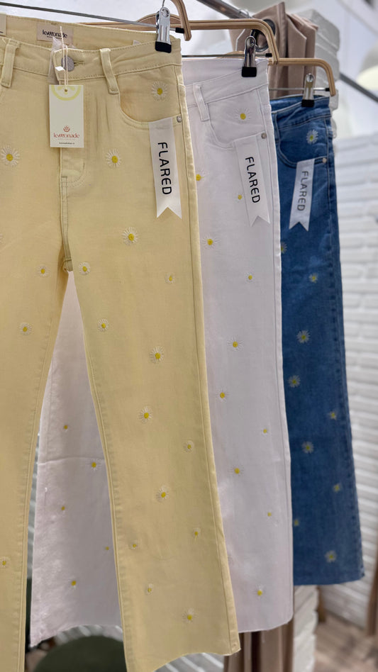 Pantalón tejano elástico margaritas