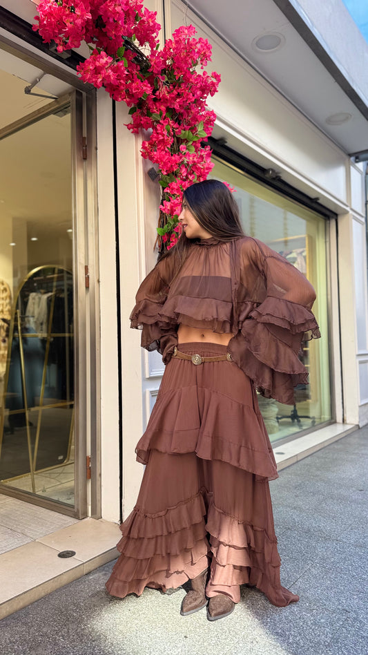 Blusa Volantes Marrón