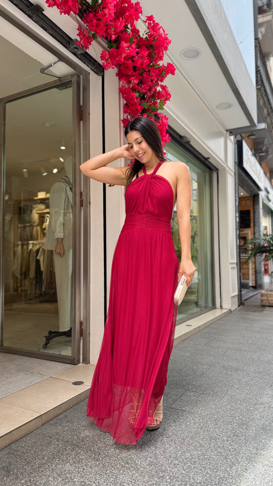 Vestido Tull Halter Rojo