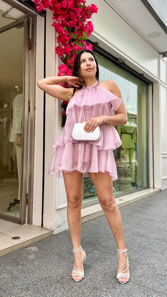 Vestido Capas Rosa